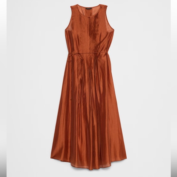 BANANA REPUBLIC PINTUCK ORGANZA MIDI DRESS Arabian Spice NWT XXS - Picture 1 of 4